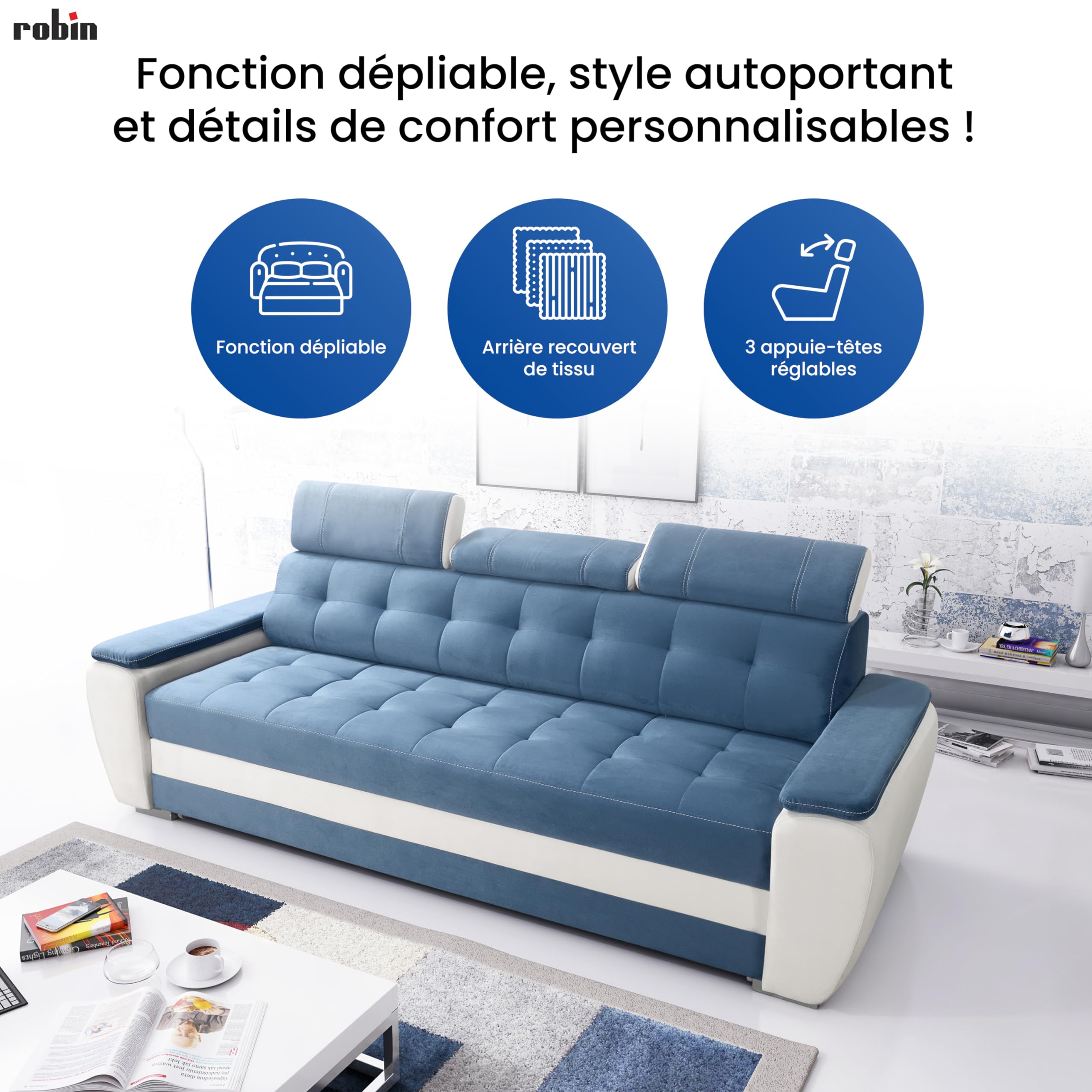 Robin Inspire Diana Canapé Convertible 3 Places Beige-Gris