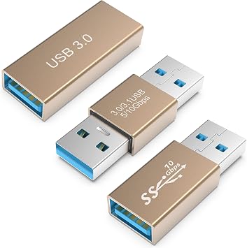 3 Pieces USB 3.0 Adapter kit, Support Charging and Data Transfer, High Speed Extension Coupler Converter Extender Connector, Female to Female, Male to Male, Male to Female USB Adapter - GOLD