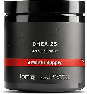 Toniiq Ultra High Strength DHEA 25mg Supplement for Men - 99%+ Highly Purified and Bioavailable Micronized DHEA Supplement for Women and Men - DHEA 25 mg - 180 Capsules