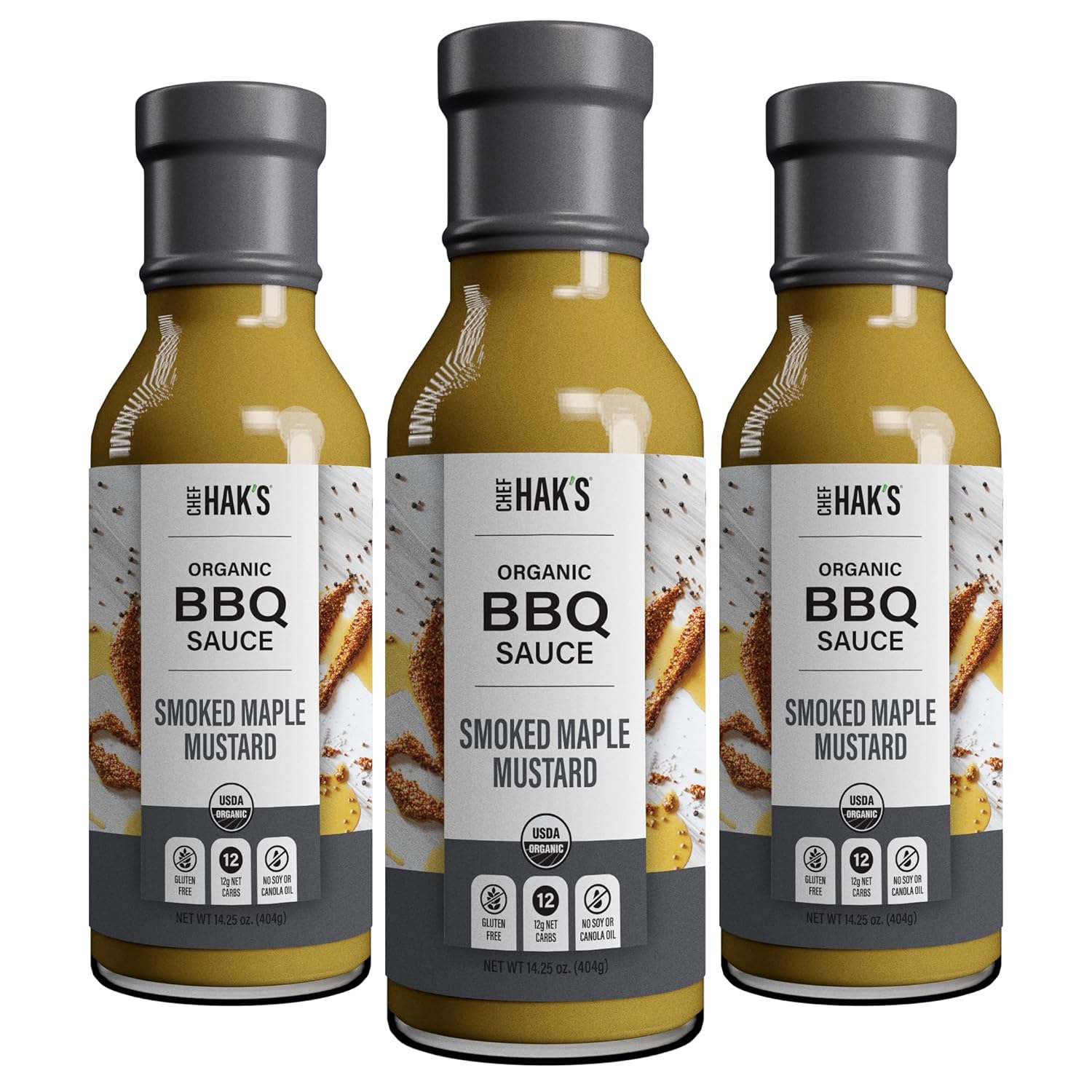 Hak’s Organic BBQ Sauce - Great For Chicken, Ribs, Wings, Brisket, Steak & More - Smoked Maple Mustard (3 pack)