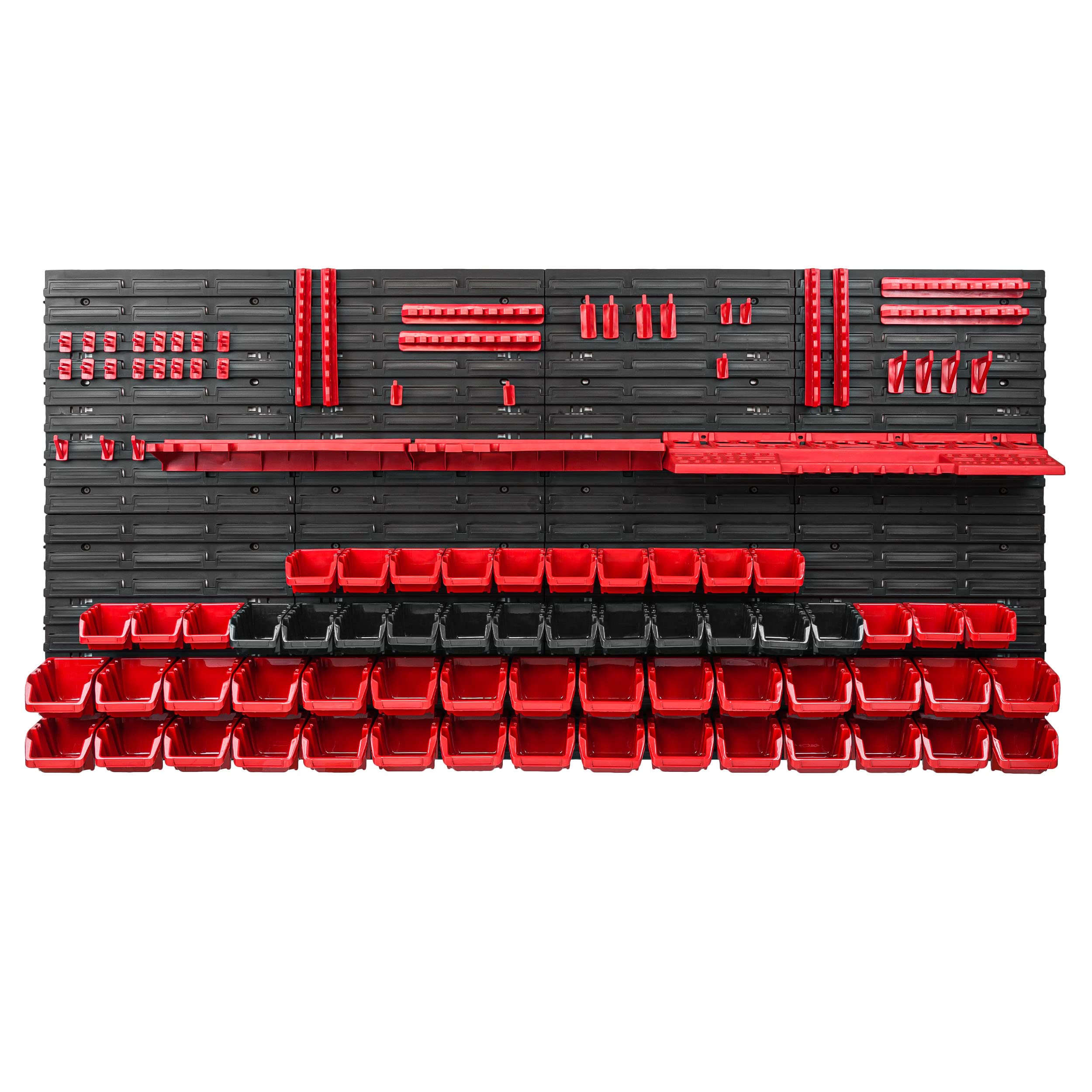 Sistema de almacenamiento para taller, 156 x 78 cm, caja de 58 unidades, estantería de pared con soportes para herramientas y cajas apilables, placas de pared extrafuertes, estantería de