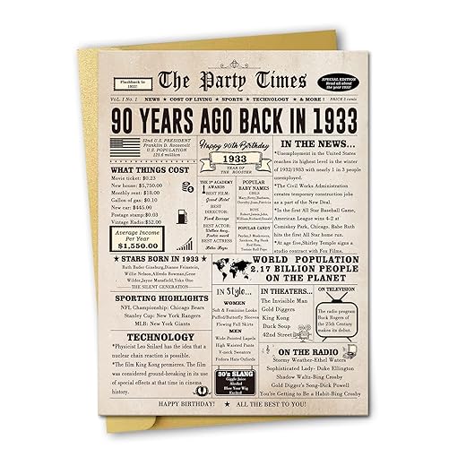 Big 90th Birthday Card for Grandparent, Jumbo Retro 90 Bday Card Gifts for Mom Dad, Unique 90 Years Old Card Gifts for Men Women, Oversize 90 Birthday Cards Decorations for Women Men Family