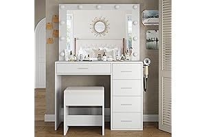 White Cream Vanity: Your Glamour Haven with Illuminating LED Glow