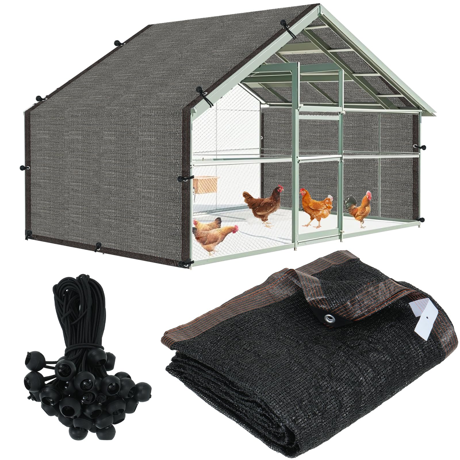 Photo 1 of 19.7 * 6.6 FT Chicken Coop Cover UV 90% Shade Cloth Kit for Block Summer Sun Protection Cages Cover - Extra Length Shade Netting for Full Roof Coops, Outdoor Garden Patio Yard Plants Chicken Run Pen