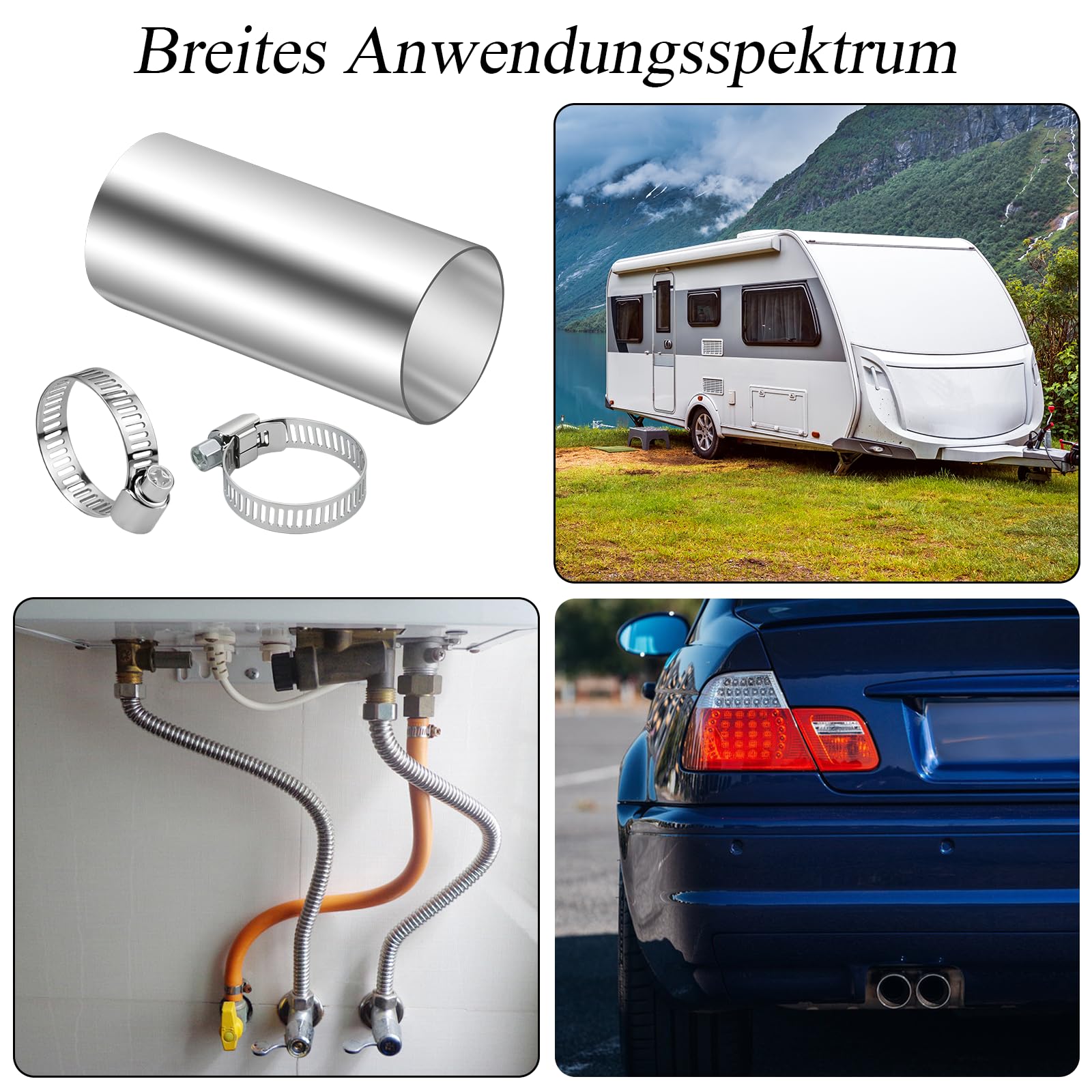 Łącznik rury wydechowej do ogrzewania postojowego, rura przedłużająca ze stali nierdzewnej z 4 zaciskami, łącznik rurowy 24 mm, rura wydechowa, ogrzewanie postojowe, do ogrzewania powietrza na