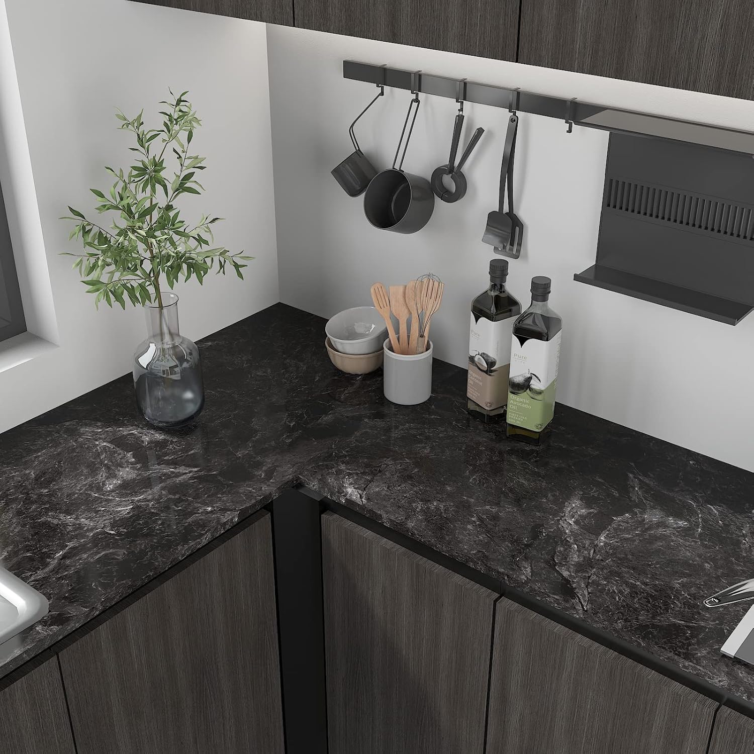 CHIHUT Marble Countertop Peel and Stick Waterproof Light Black Marble Contact Paper for Countertops Self Adhesive Removable Wallpaper for Renters Vinyl Countertop Wrap for Table Furniture 17.7''x100''