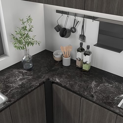 Miniatura 7 de CHIHUT Papel de contacto de mármol brillante dorado pizarra de 17.7 x 100 pulgadas para encimeras, encimeras de despegar y pegar, autoadhesivo,