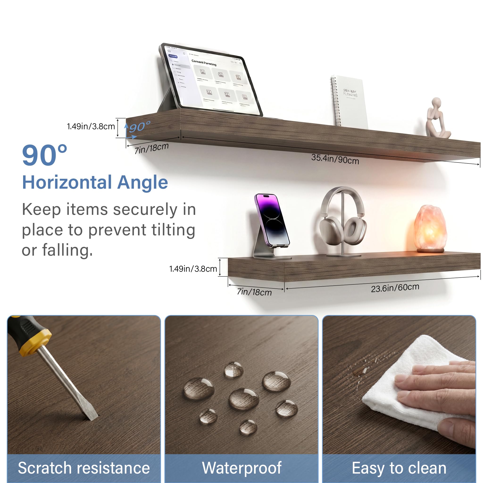Estantes flotantes de madera para decoración de pared y almacenamiento, estantes colgantes resistentes con soportes invisibles, estante decorativo de pared para sala de estar, dormitorio