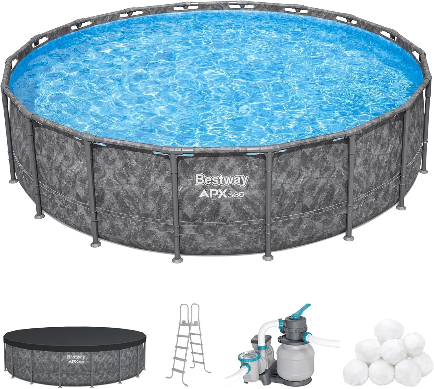 Bestway APX 365 18x52 Above Ground Pool: Durable Metal Frame, Year-Round Use, Sand Filter Pump, Ladder & Cover Included