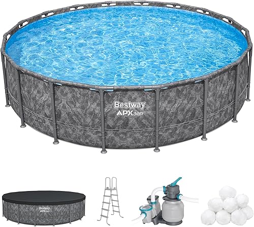Bestway APX 365 - Piscina redonda sobre el suelo de 18 x 52 pulgadas, juego de piscina enmarcada para patio trasero al aire libre con bomba de