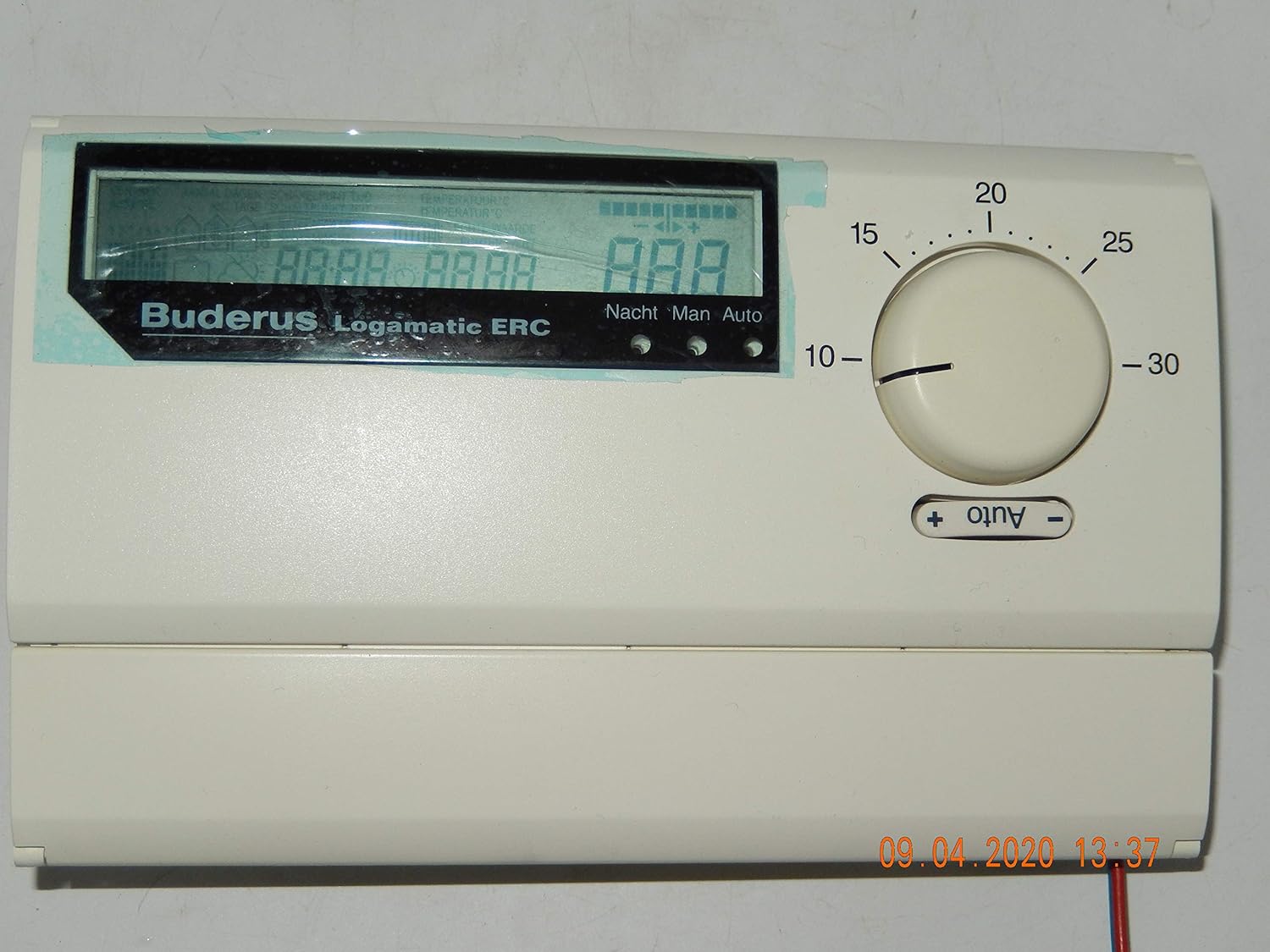 Front view of the Buderus Ecomatic/Logamatic ERC Room Controller with display showing 'AAAA AAAA AAA'.