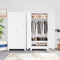 AUEYTVR 71" Metal Armoire Wardrobe Closet with Hanging Rod, 2 Doors, Adjustable Shelves & Drawers for Bedroom Storage