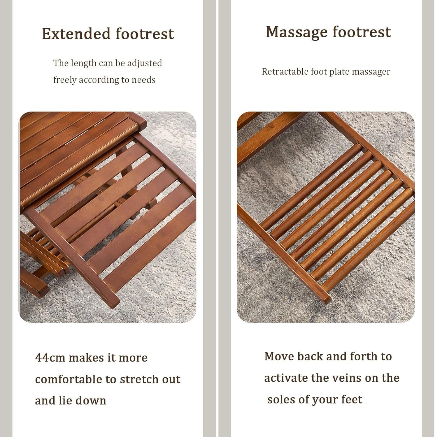 Bamboo Rocking Chair, Folding Recliner Rocker Chair, Lounge Leisure Armchair, Retractable Massage Footrest, Adjustable Backrest, Bearing Capacity 400kg, for Garden Patio (Color : Natural)