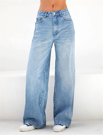 Yuemengxuan Indie Aesthetics Jeans for Women Gothic Punk Wide Leg Long Length Denim Pants Y2k Loose Casual Jeans Streetwear