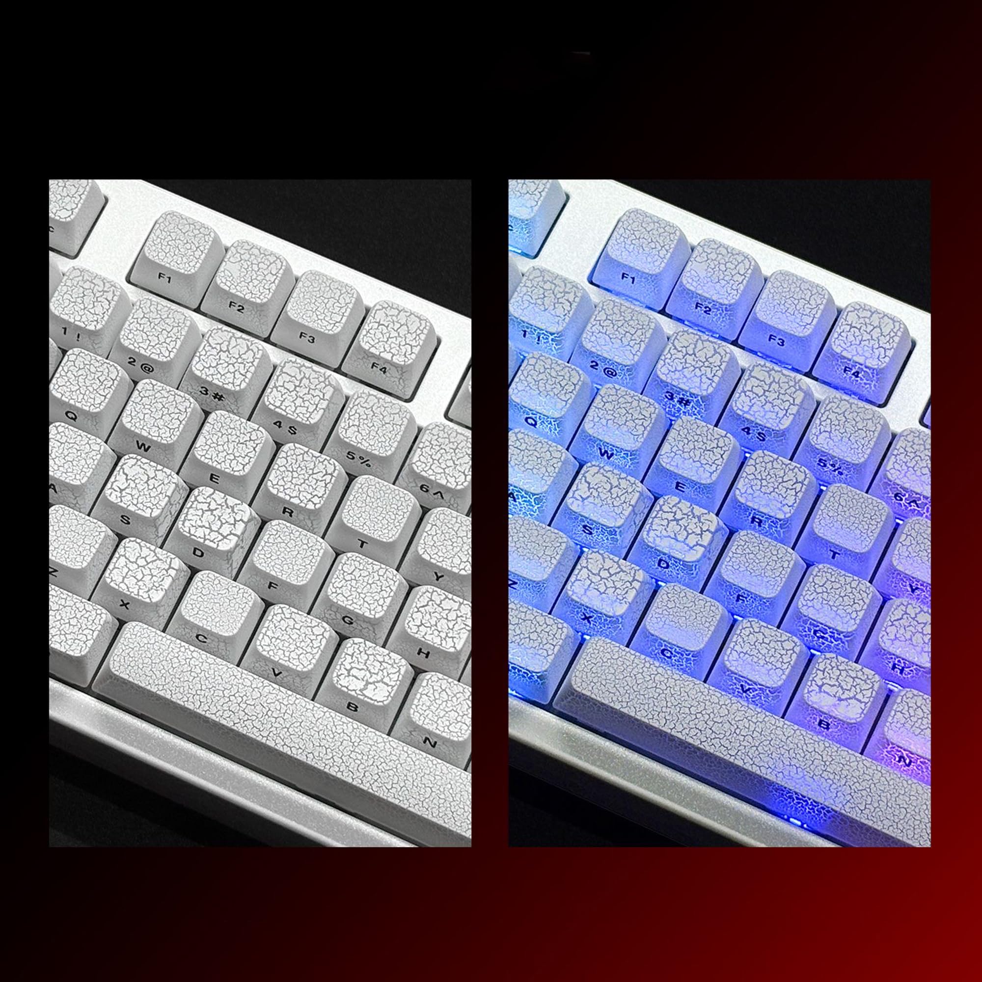 Czarno-białe pęknięcie lodu 123 klawisze profil MDA Shine Through PC Side Print Keycap kreatywne nowatorskie klawisze do klawiatur mechanicznych MX (Ice Crack White)