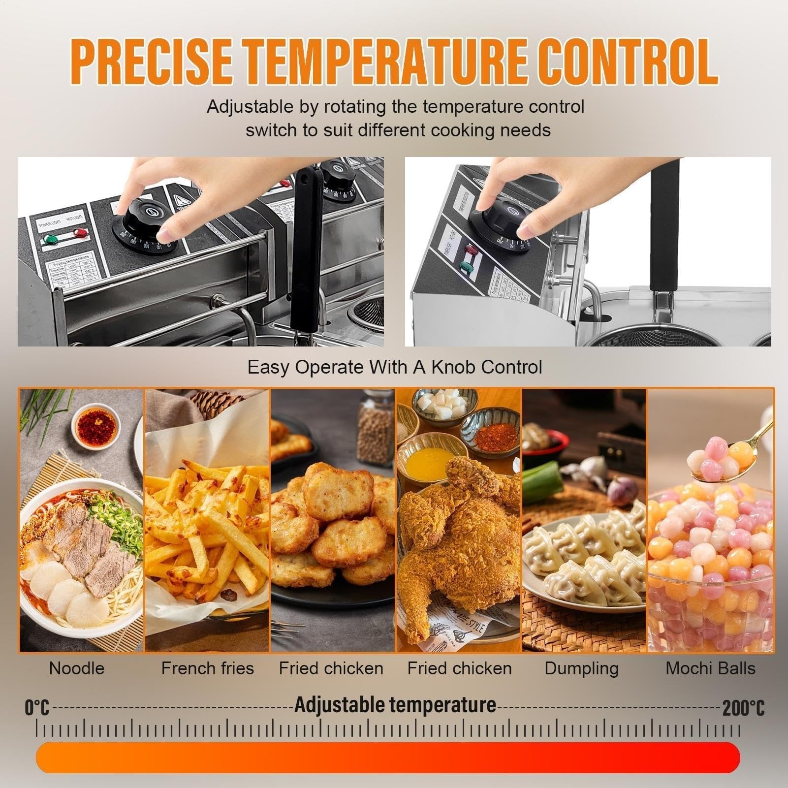 Macchina per la Cottura di Noodles Professionale, friggitrice elettrica con Filtro per Noodles e cestello Rimovibile, cuocipasta Elettrico da Tavolo con Controllo della Temperatura(6 Holes)