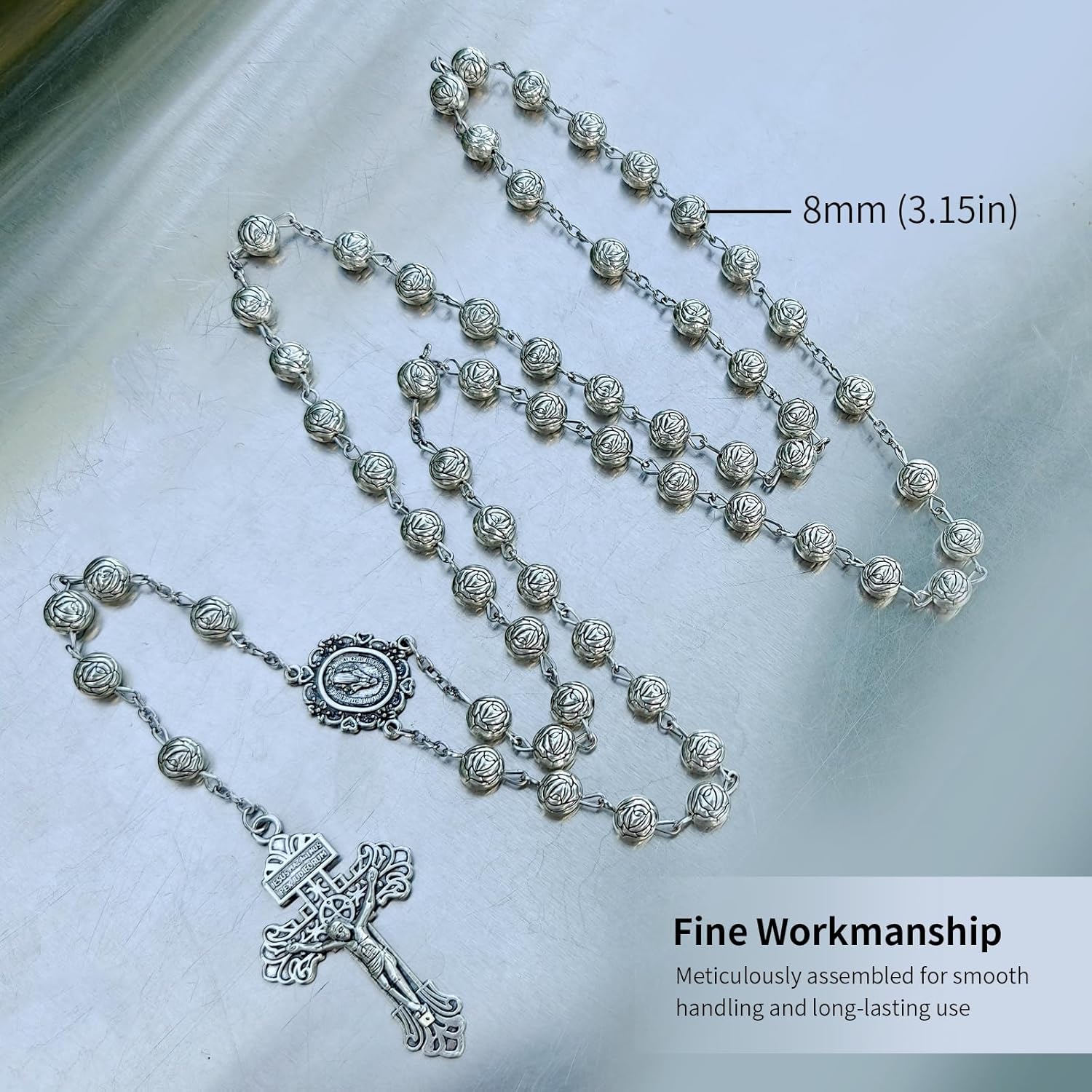 all-metal rosary beads catholic for men and women,Rosary Necklace for men with Virgin Mary medal & cross,Handmade of rosarios catolicos Cross Necklace Catholic Gifts - Image 5