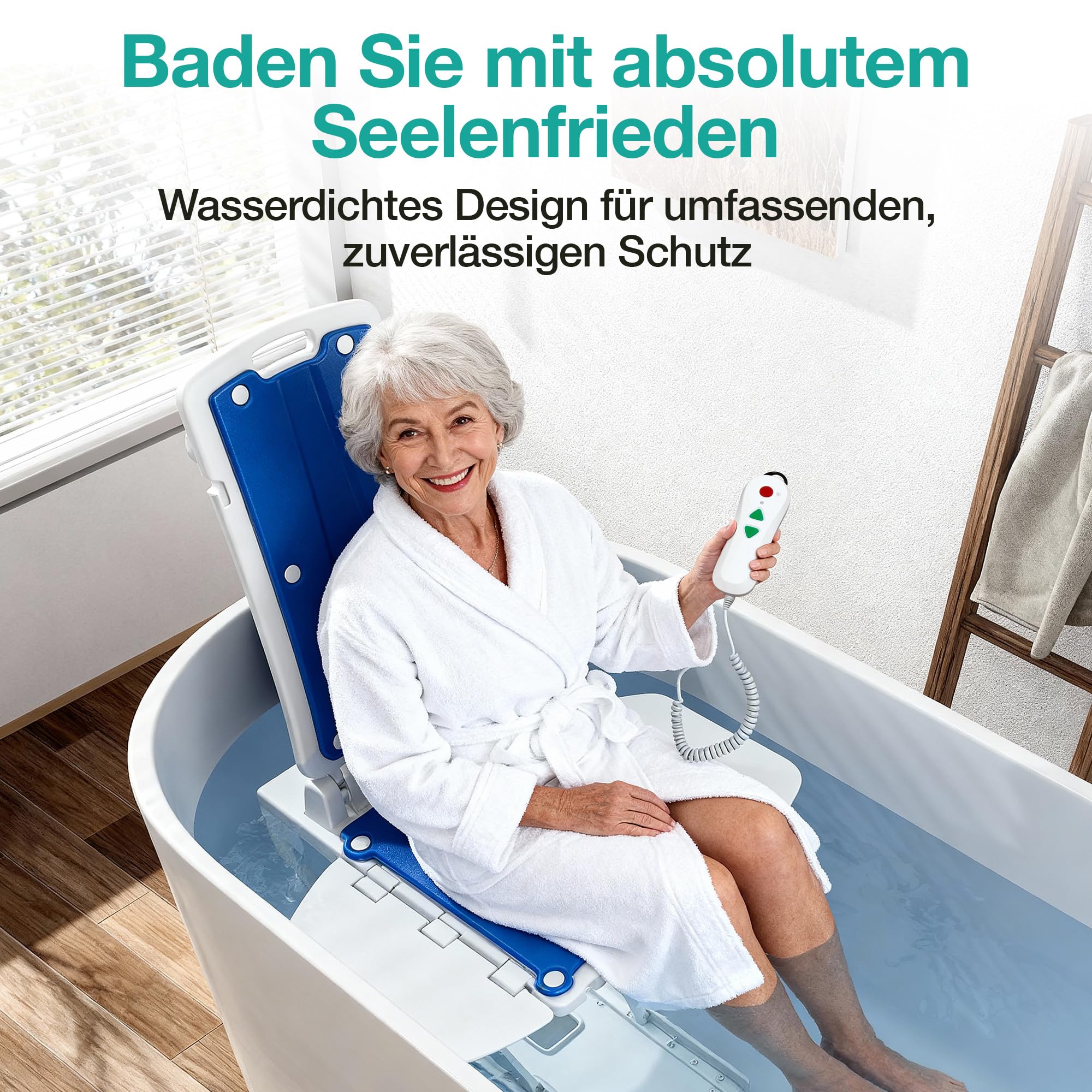 Elektrischer Badewannenlift für Senioren – Tragbarer motorisierter Aufstehsitz mit Fernbedienung, höhenverstellbar 6–46 cm, IP68 wasserdicht, ergonomischer klappbarer Sitz, bis 140 kg belastbar