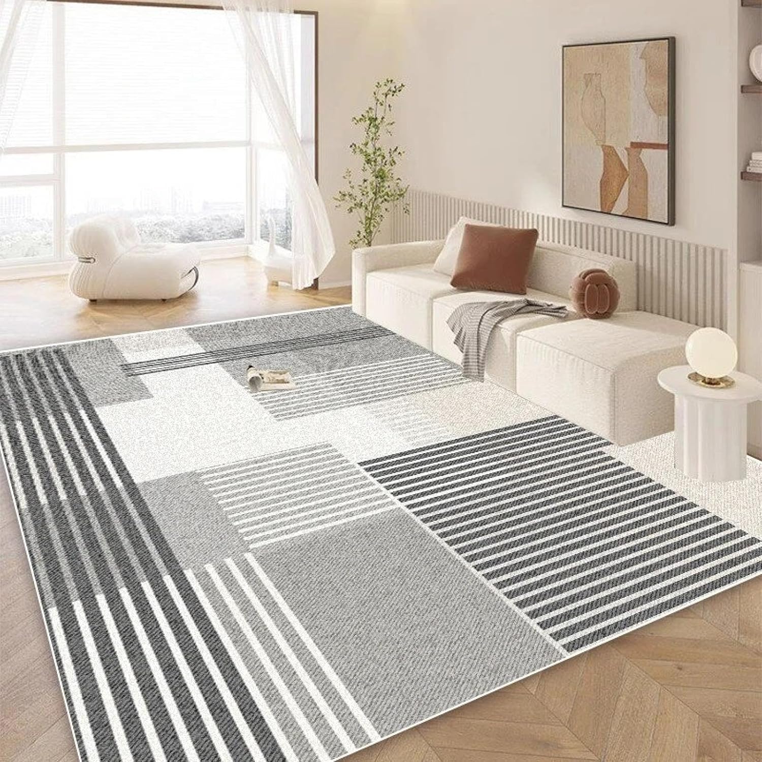 Modern Geometric Carpet Living Room Luxury Home Decoration Sofa Large Area Rugs Cream Wind Bedroom Bedside Floor Mats(1.9x2.9ft(60x90cm)/Flannel-5)