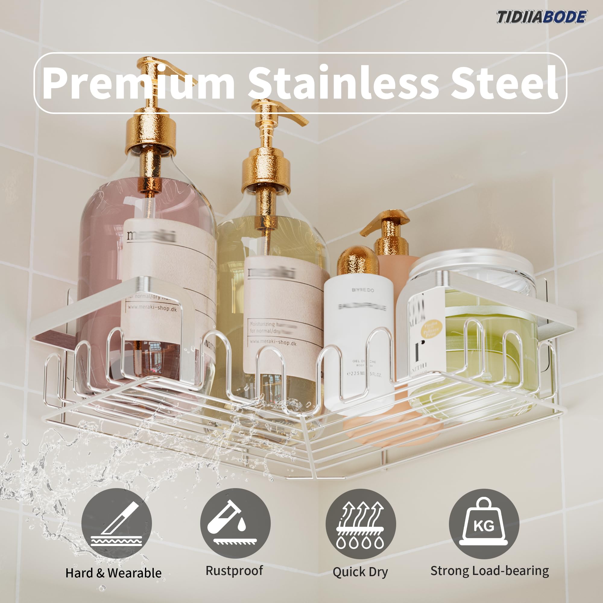 TIDIIABODE Corner Shower Caddy 3 Pack, Shower Shelf with Soap Holder & 24 Hooks, No Drill Shower Organiser - Image 2