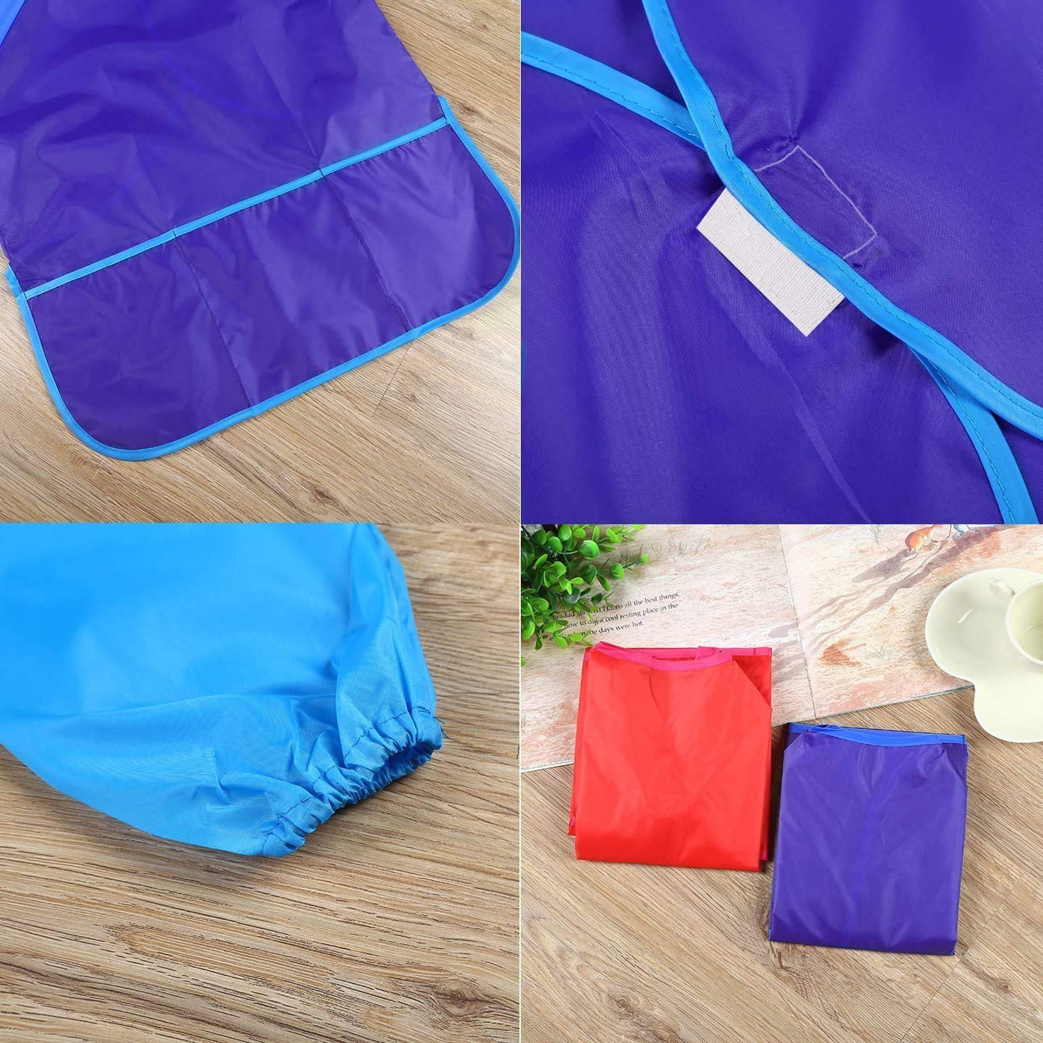 Amaza Tablier Peinture Enfant Imperméable 3-8 ans Manches Longues 3 Poches Fermeture Scratch