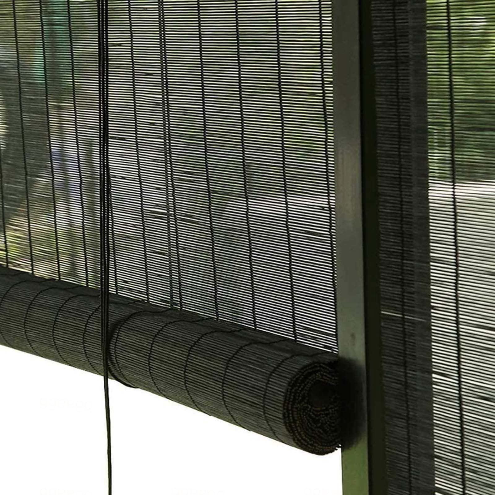 Suwooy Bamboo Roller Blinds Black,50cm 60cm 70cm 80cm 90cm 100cm 120cm Wide Bamboo Blinds,60% Light Filtering Roll Up Shades,Indoor Outdoor Privacy Curtains,Retro Roman Blinds,Black-70×200cm/28×79in