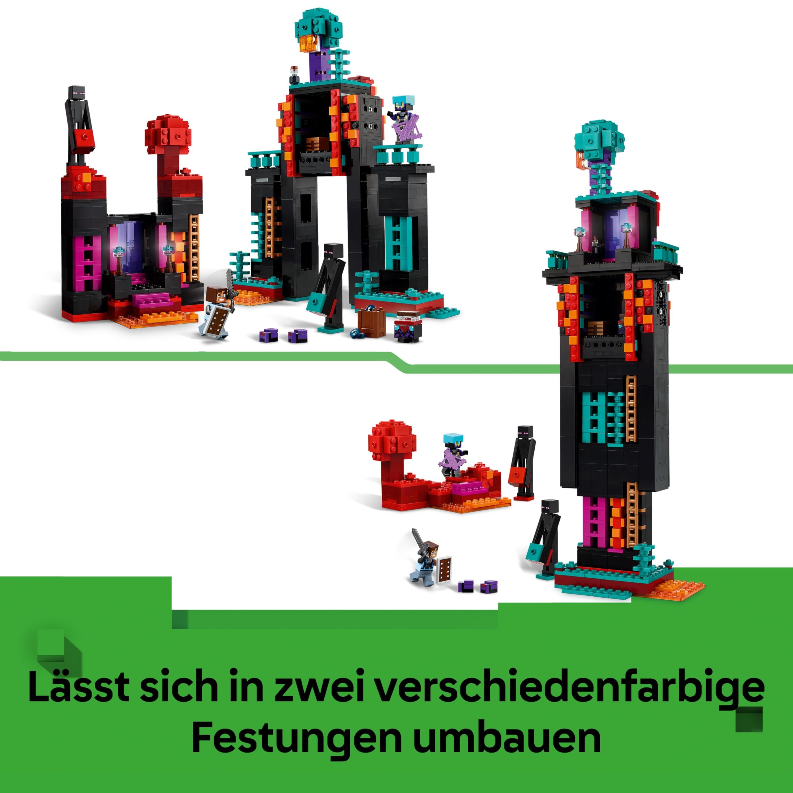 LEGO Minecraft 2in1 Der Enderman-Turm - Modulares Gaming Spielzeug - Lässt Sich in 2 Festungen umbauen - Mit 4 Minifiguren zum Sammeln - Gamer Geschenk für Jungen und Mädchen ab 9 Jahren - 21279