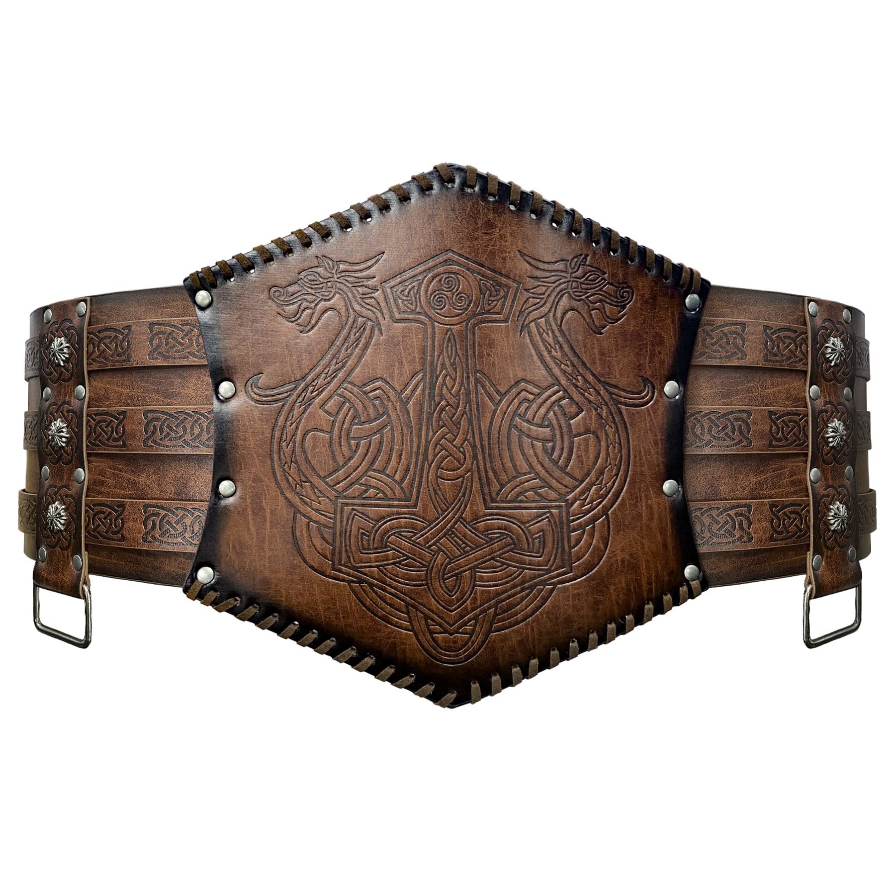 Ceinture Large Embossée Viking - Armure Médiévale en Faux Cuir, Corset de Chevalier Vintage, Renaissance pour Hommes et Femmes