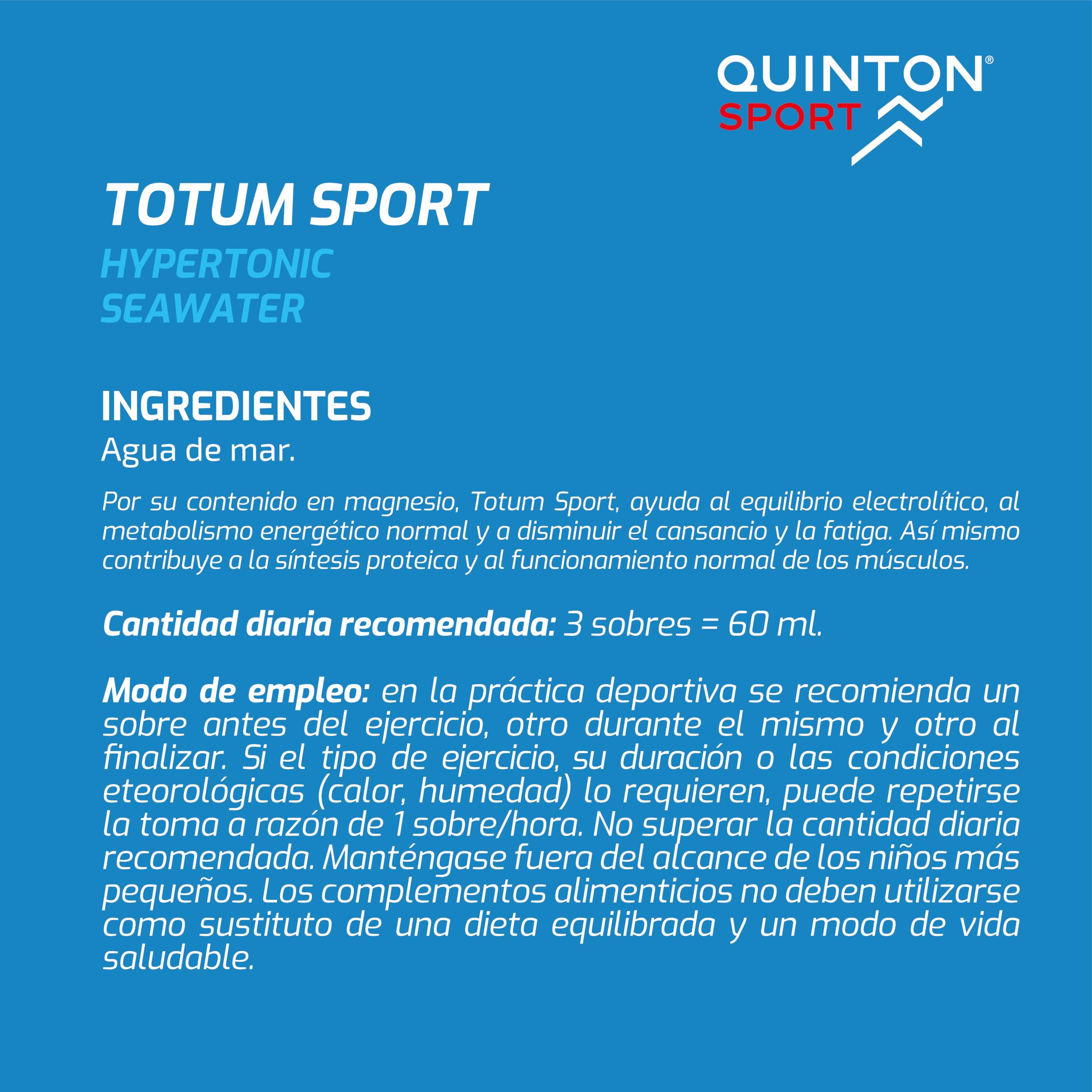 Quinton Sport - Totum Sport, Bebida Hipertónica Natural con Electrolitos, 100% Agua de Mar, Hidratación y Recuperación Muscular, 10 Sticks Bebibles