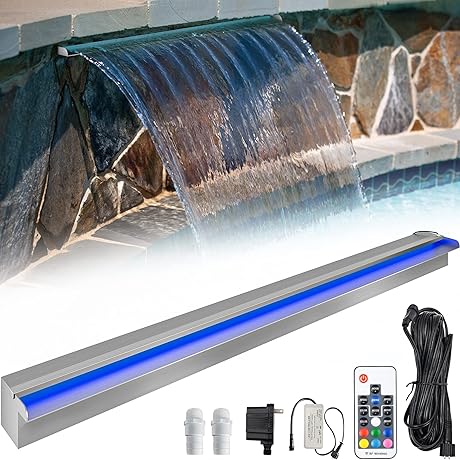 Cascada de Acero Inoxidable para Piscinas con LED de 7 Colores para...