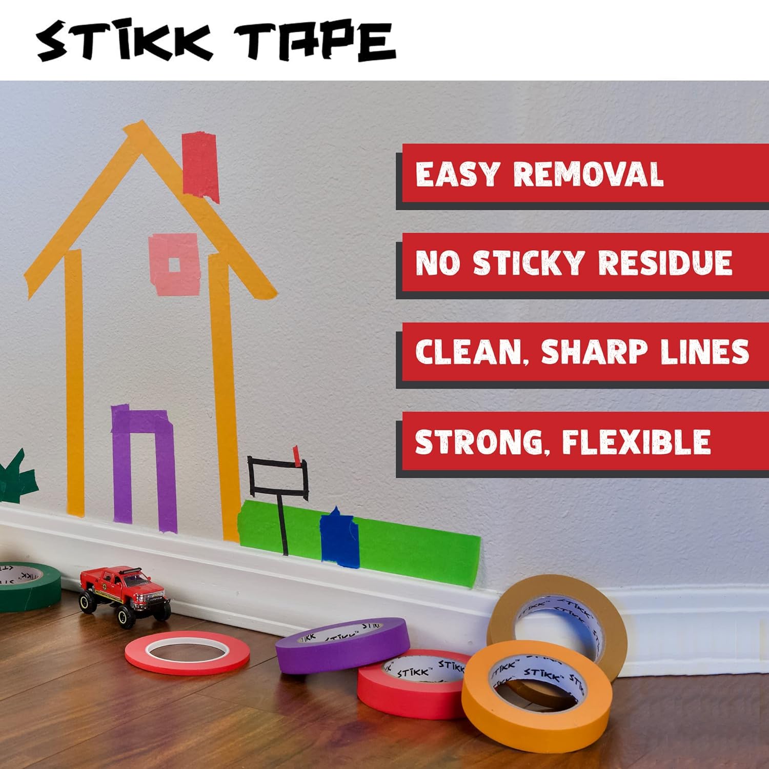 STIKK Painters Tape - 10pk Red Painter Tape - 1 inch x 60 Yards - Paint Tape for Painting, Edges, Trim, Ceilings - Masking Tape for DIY Paint Projects - Residue-Free Painting Tape