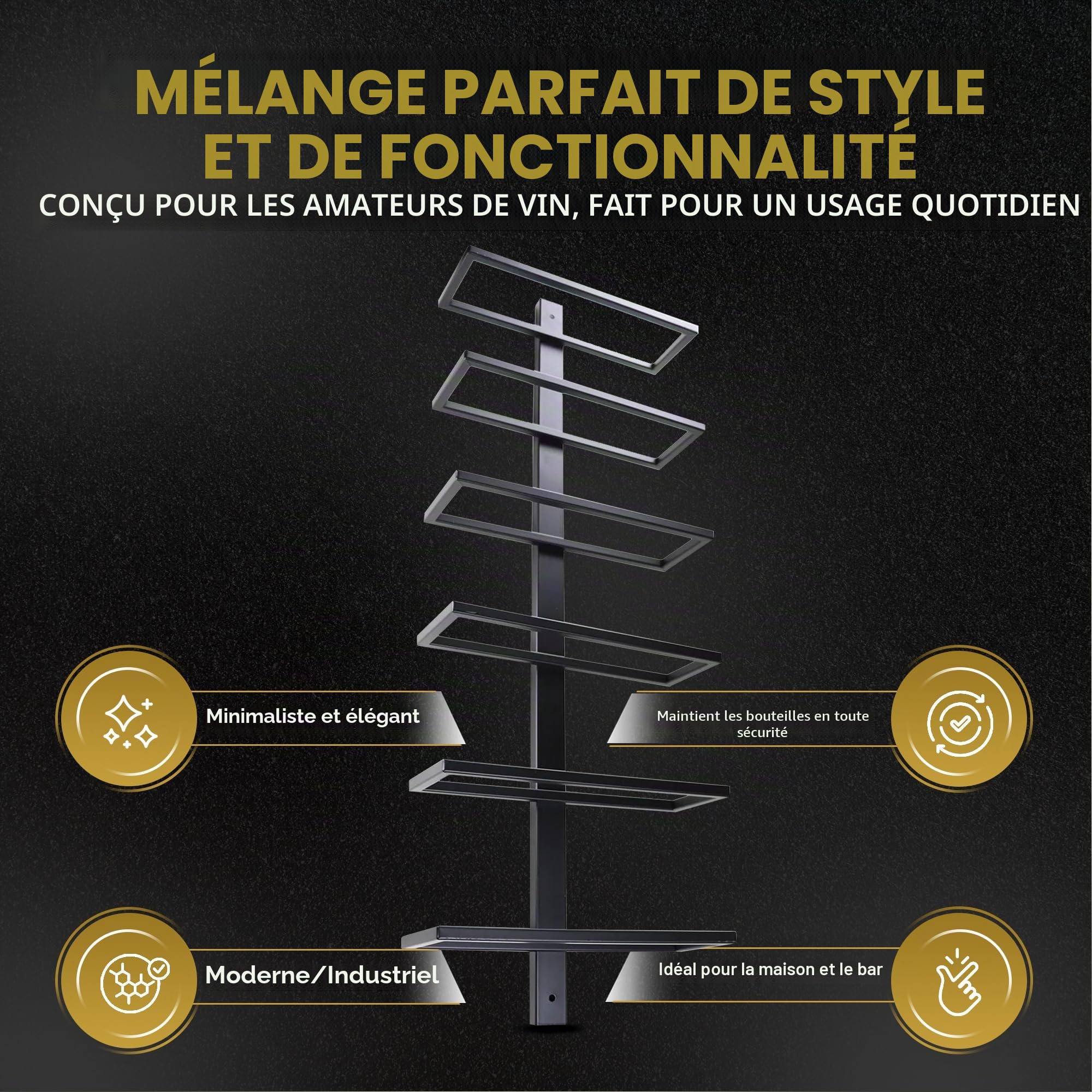 Porte-Bouteilles Mural pour 6 Bouteilles – Casier à Vin en Acier Noir Mat – Design Industriel – Gain de Place & Décoratif