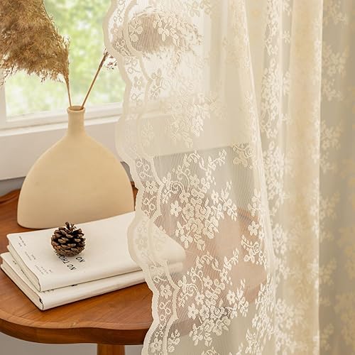 YJ YANJUN Cortinas de encaje beige