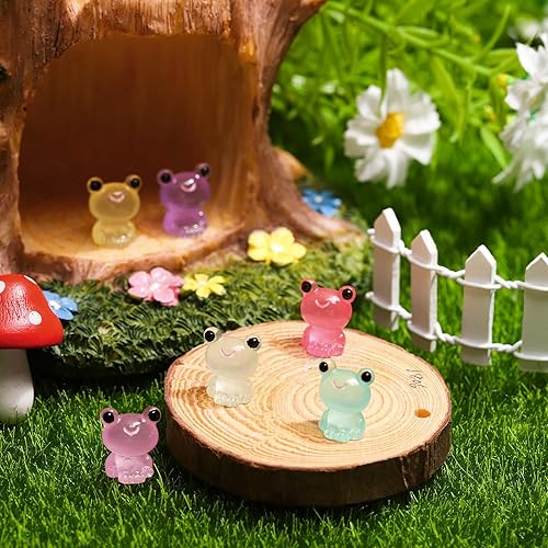 Miniatura 5 de Liliful 48 figuras de mini rana luminosas de resina que brillan en la oscuridad, animales de resina lindos animales en miniatura, mini figuras de