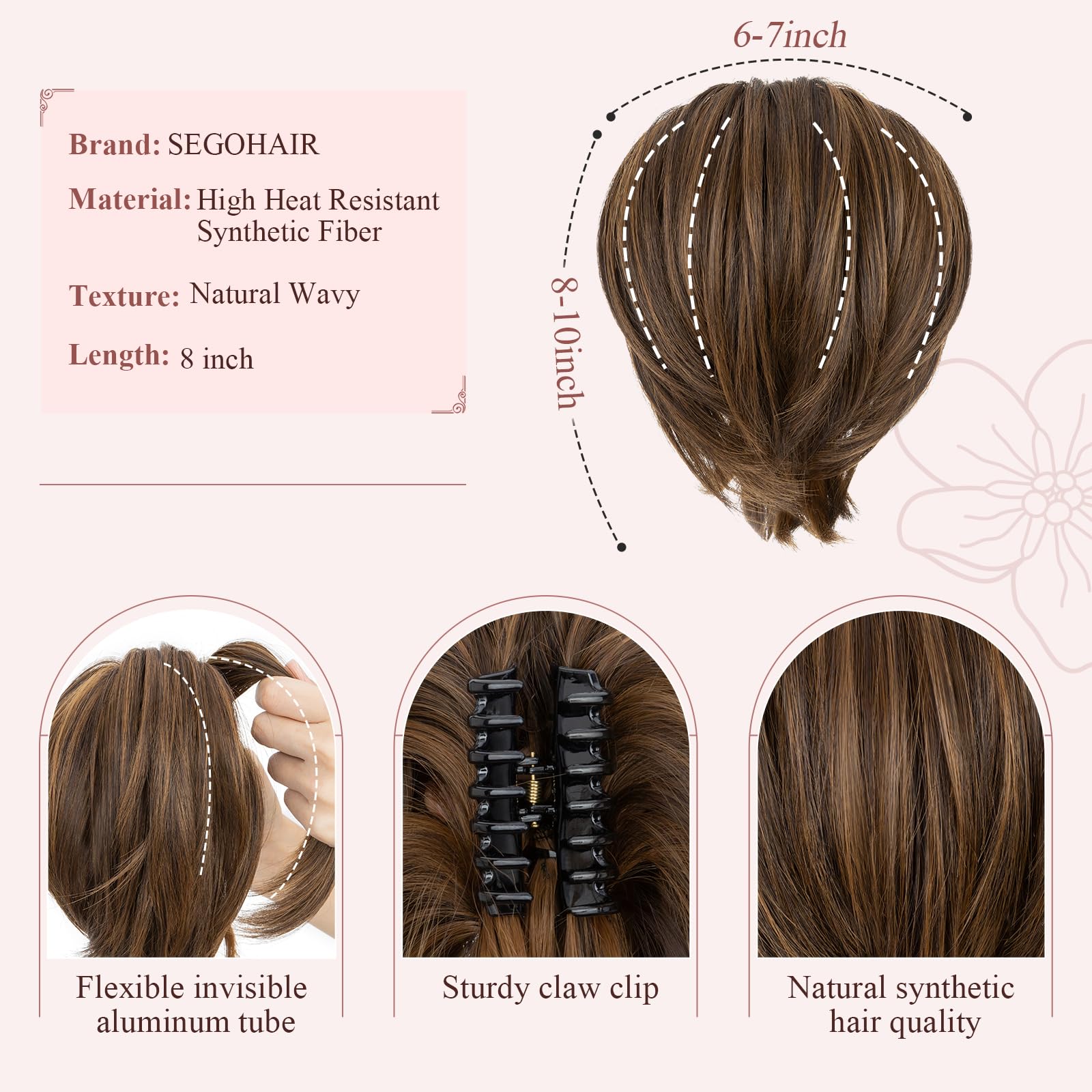SEGOHAIR Claw Clip Short Ponytail Extension Messy Bun Hair Piece - Image 2