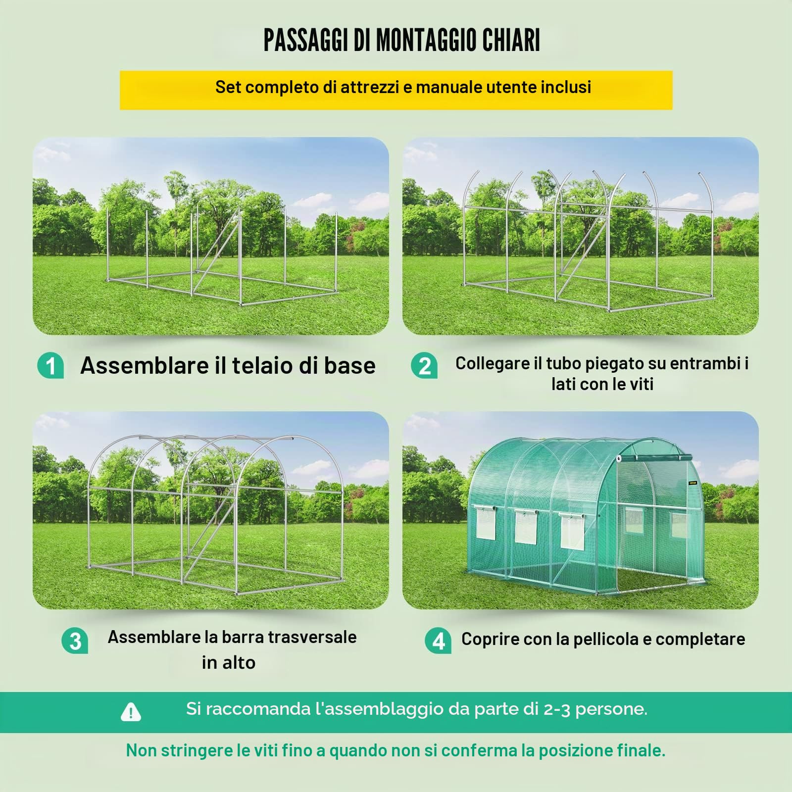 VEVOR Serra da Giardino per Piante a Tunnel Impermeabile con 6 Finestre e Porte 3 x 2,1 x 2,1m, Serra a Tunnel da Esterno Impermeabile in Acciaio Zincato Copertura PE 12,8 kg,Serra a Tunnel Verde,1077