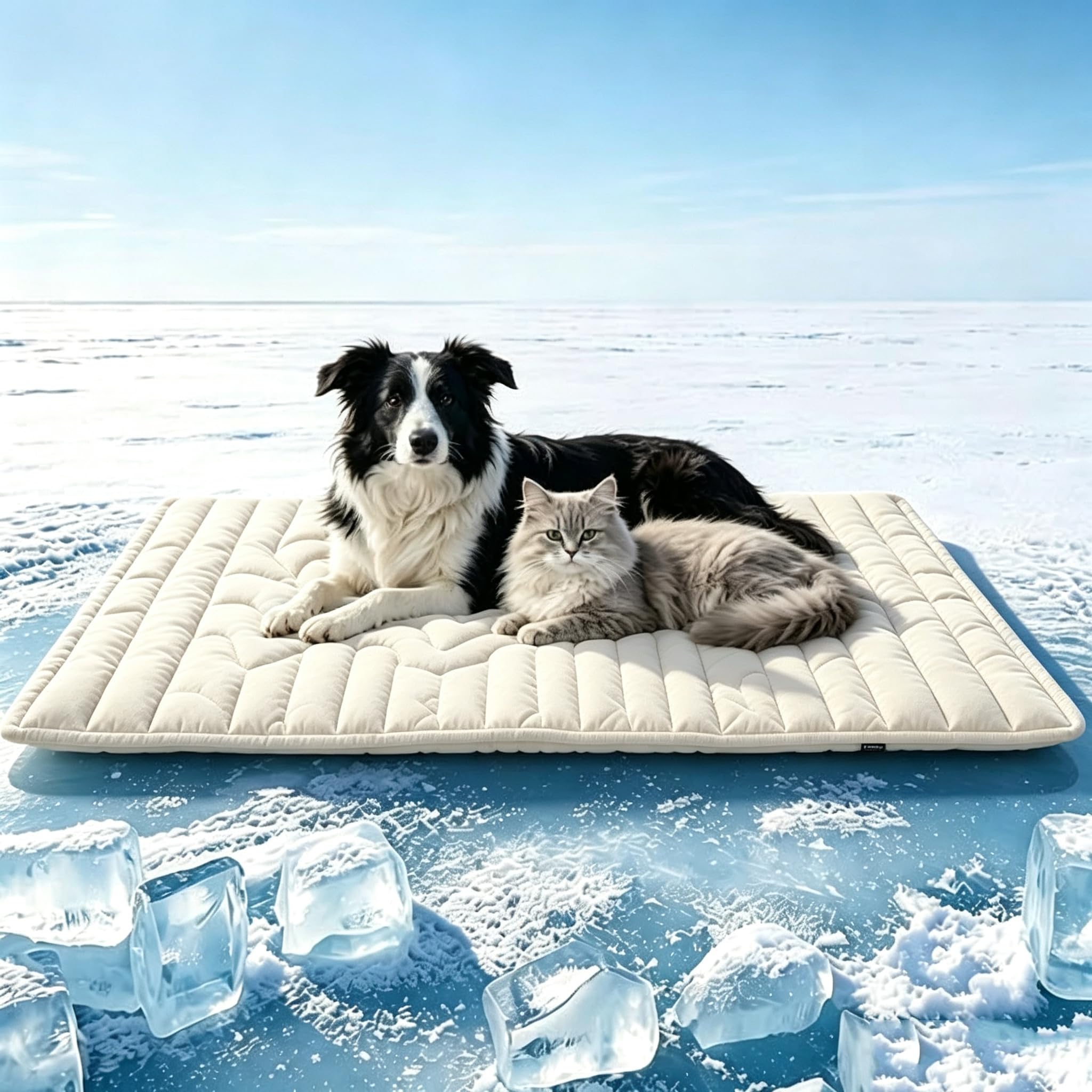 Doleva Cooling Mat Reversible Machine Washable Pet Bed，Beige：XL:59x40in