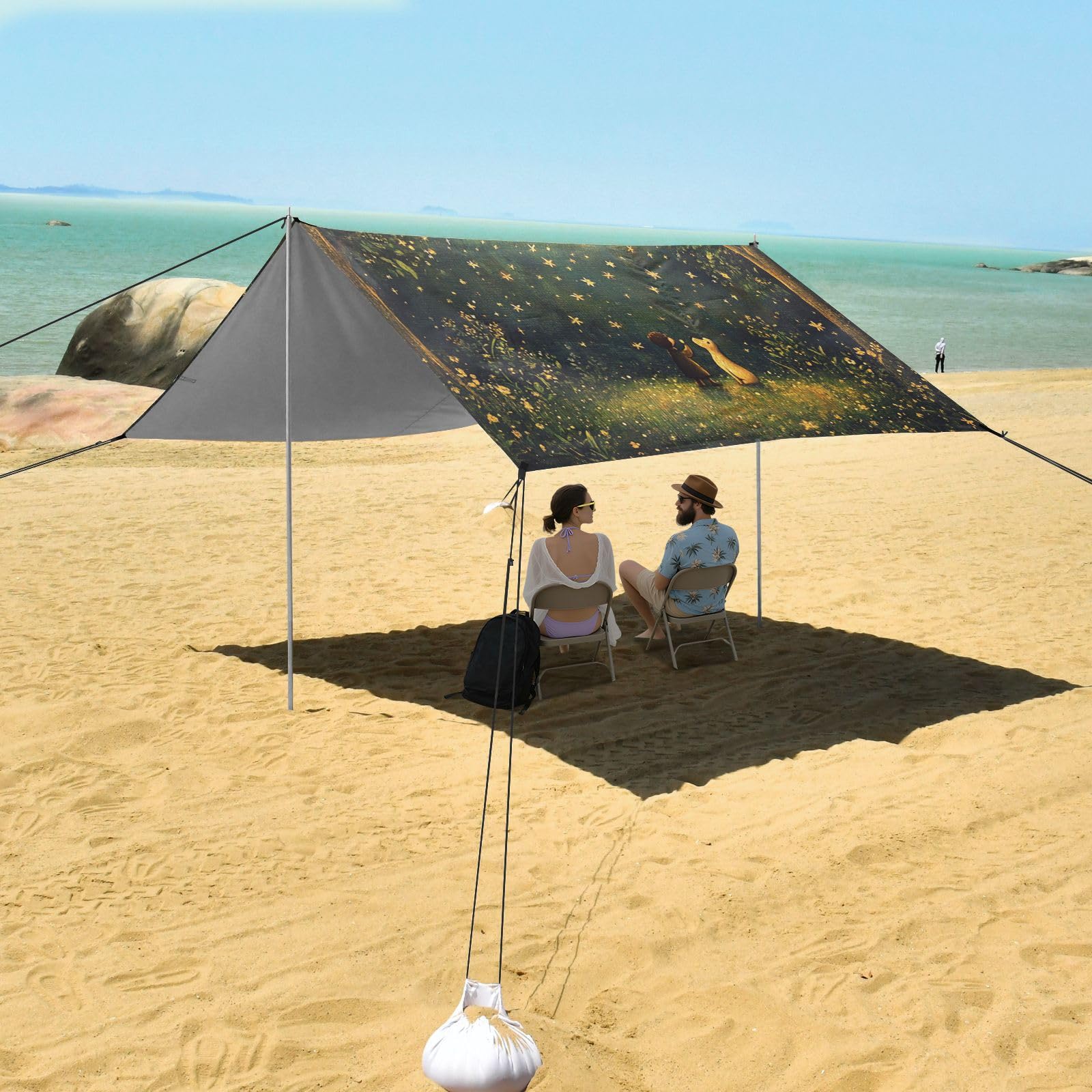 Grand pare-soleil léger UPF50 avec pelle à sable, sacs de sable pour camping, pique-niques, jardin et pêche