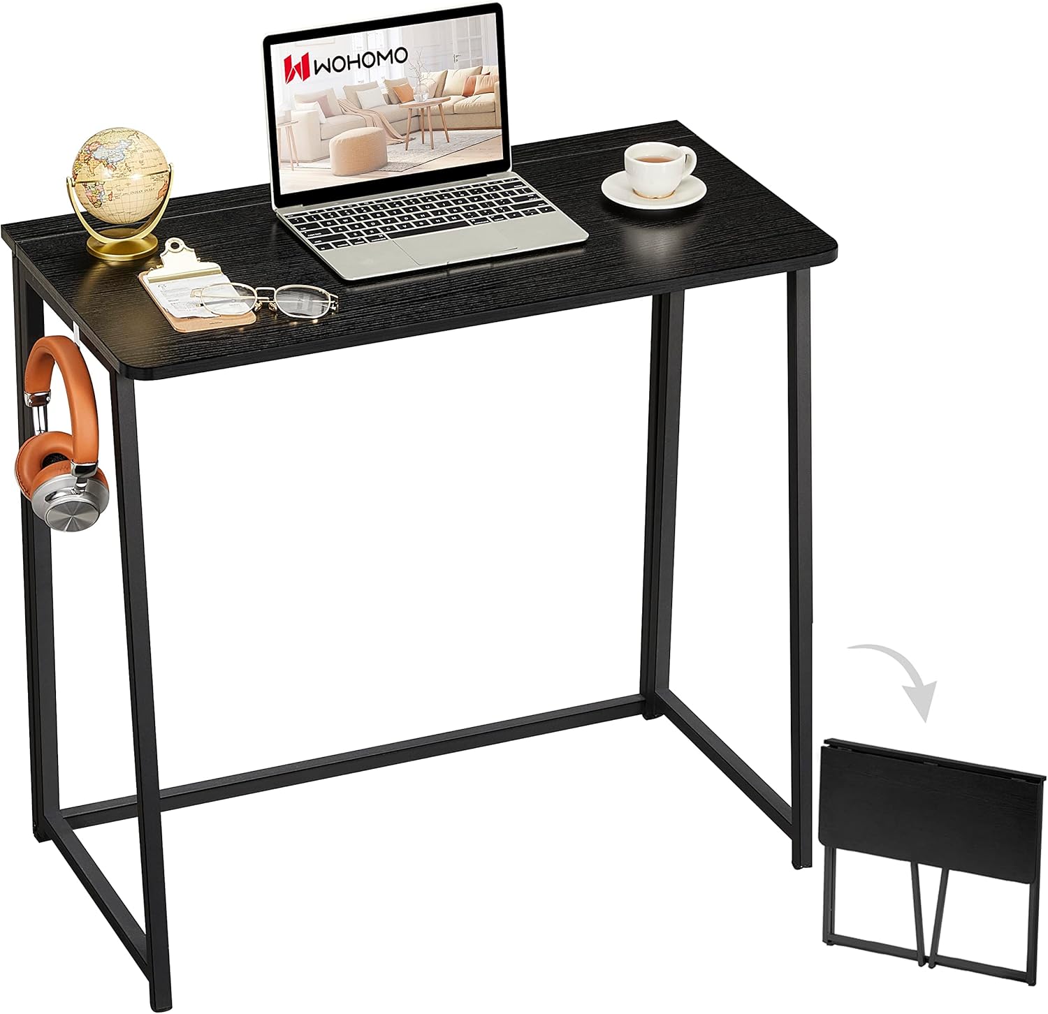 WOHOMO Folding Computer Desk, Small Writing Foldable Desk 31.5", Space-Saving Laptop Table, Easy Assemble Workstation for Home Office,Black Small Size:31.5 x 15.7 Black