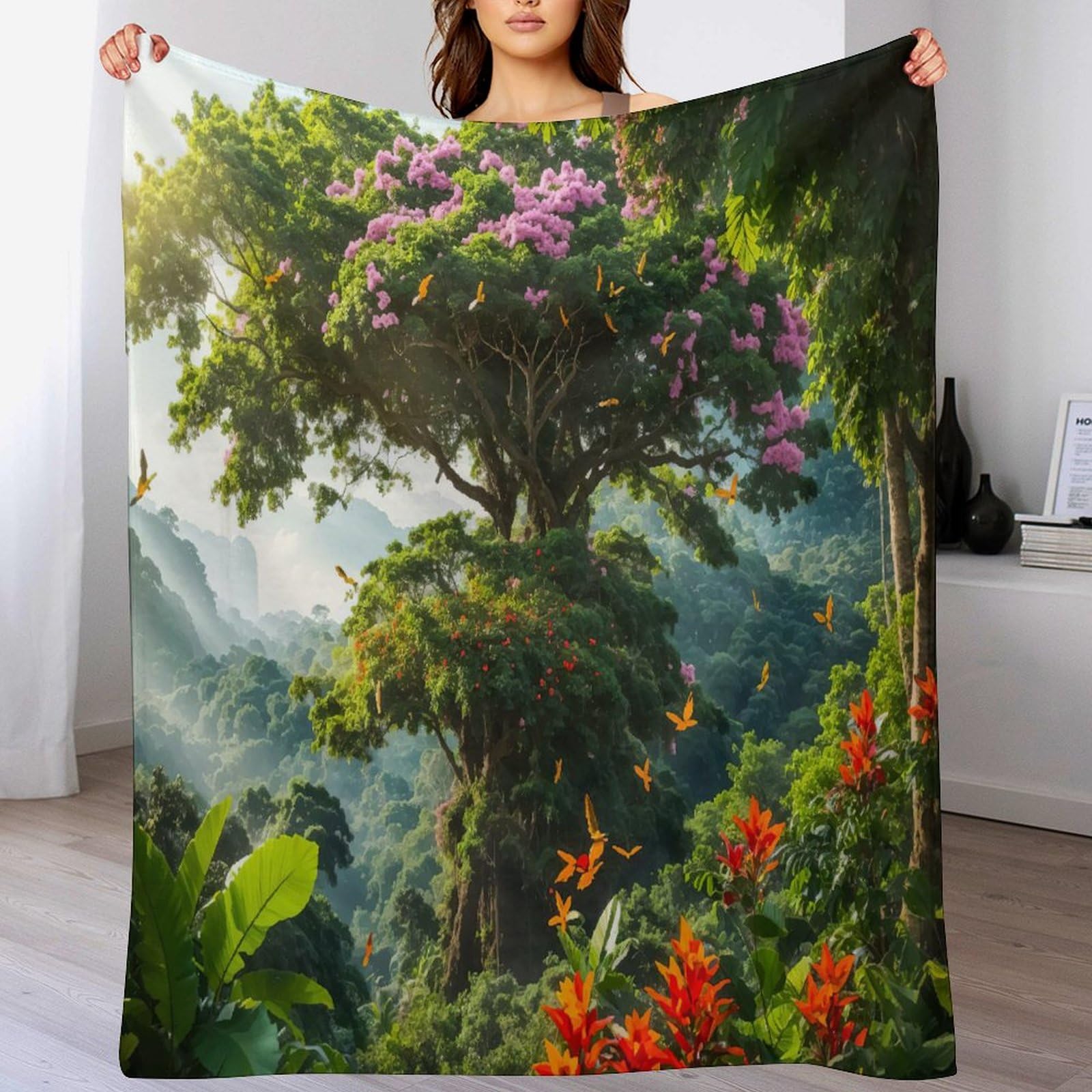 Couverture Arbre de Vie Cosmique en flannel douce 130x180 cm pour lit et canapé quatre saisons