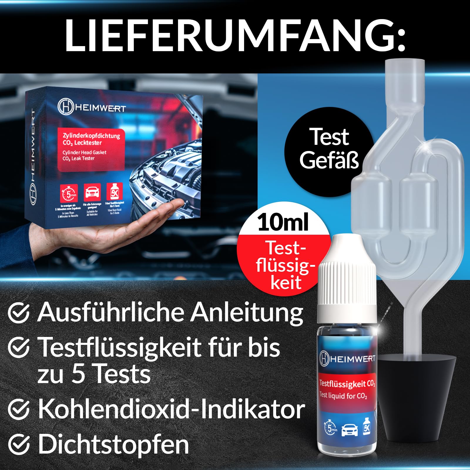 Heimwert Kit Prova Perdita Guarnizione Testa Cilindrica Senza Filettatura Test Perdite Liquido Raffreddamento Cambiamento