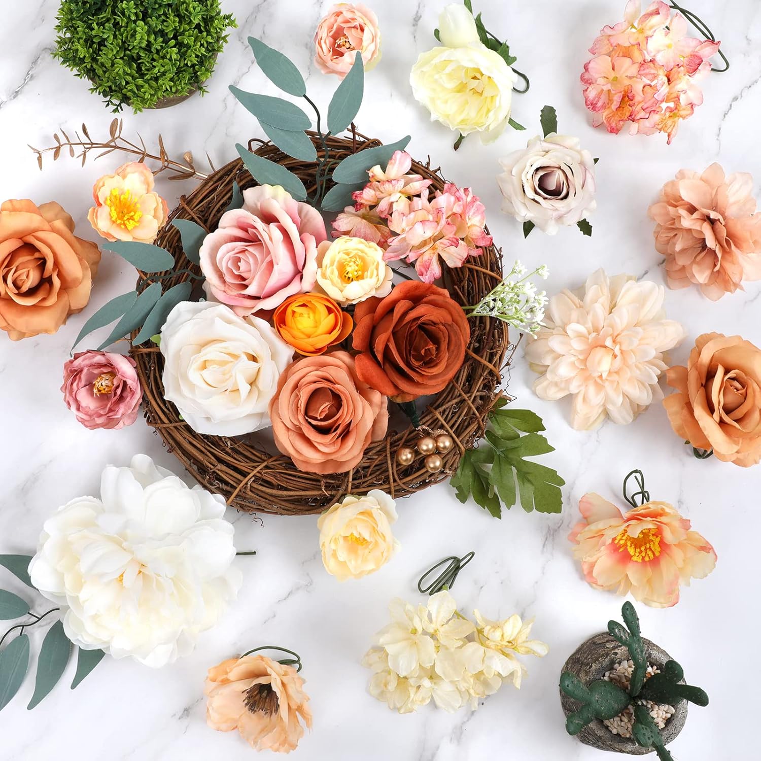 AmyHomie Champagne Artificial Flowers Combo Silk Mix Peony Rose Hydrangea Fake Flowers w/Stem for DIY Wedding Bouquets Centerpieces Arrangements Table Party Bridal Baby Shower Home Fall Decor - Image 6