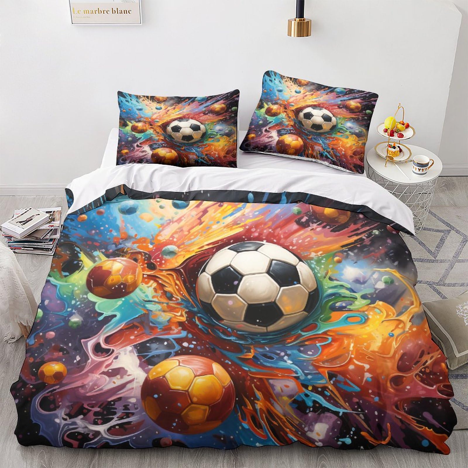 Housse de couette football idée cadeau d'anniversaire pour lit double enfant et ado