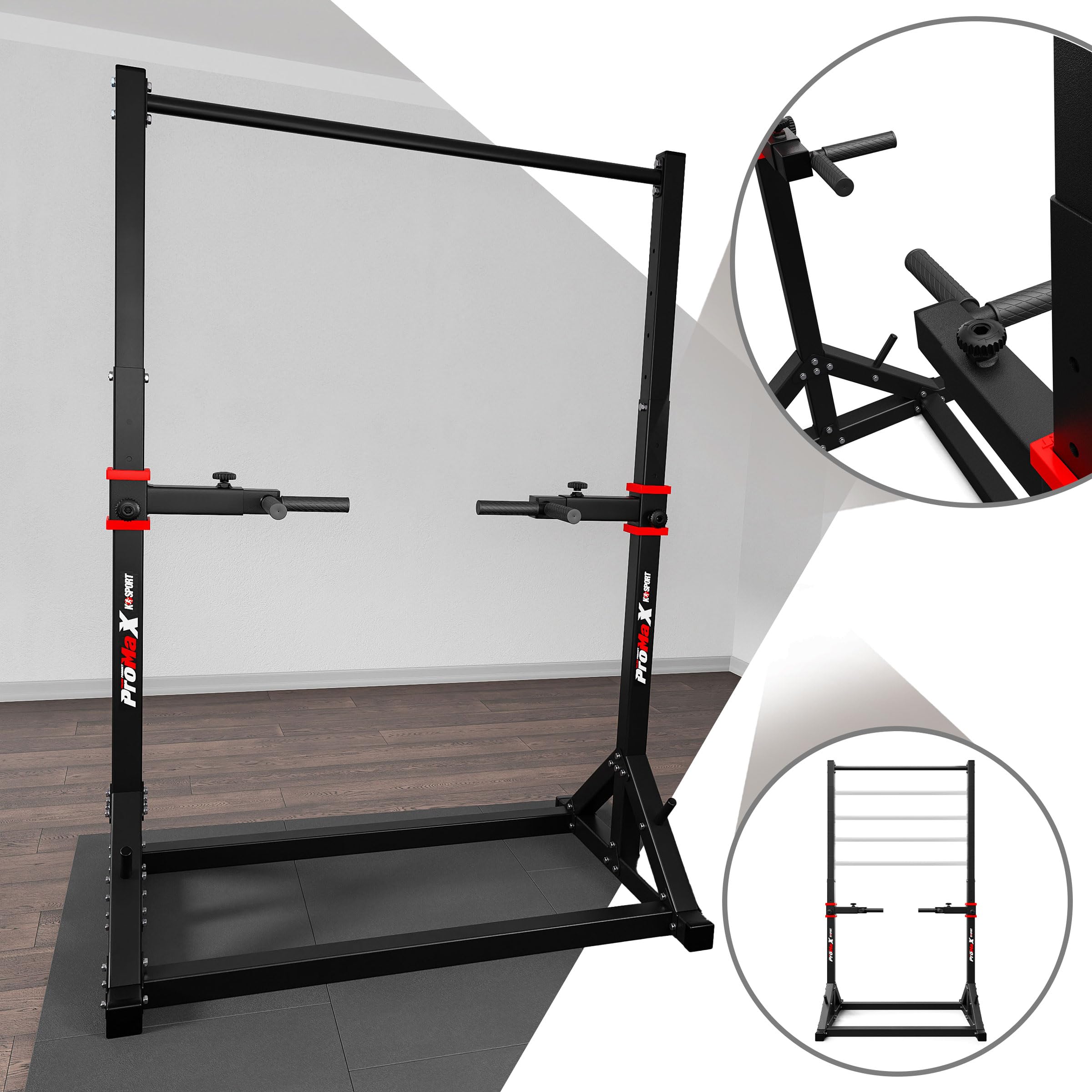 K-Sport: Power Tower + Dip Station con una capacità di carico fino a 140kg I Barra multifunzione trazioni e impugnature per flessioni I Pull up station & Dip Bar per allenamento muscolare incl. E-Book