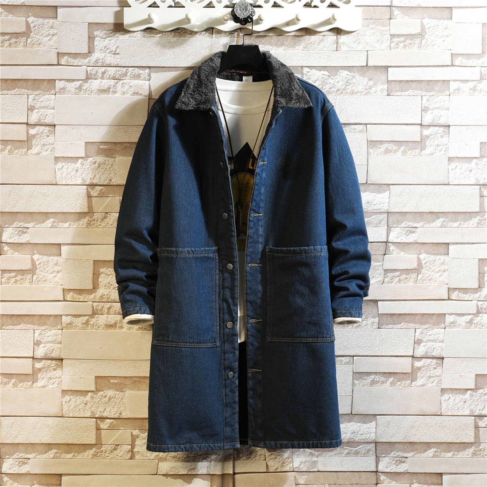 Amazon.com: Mens Winter and Autumn Loose Casual Denim Trench Coat