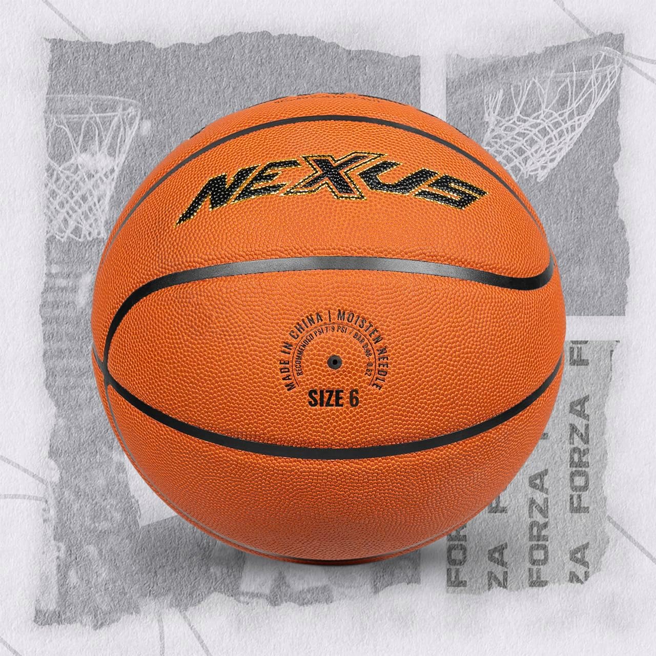 FORZA Nexus Indoor Pro Game Basketball [Sizes 5, 6, & 7] | FIBA Standard Premium Composite Leather, Superior Grip & Control for Indoor Play – Available in Single, 5, or 24 Packs