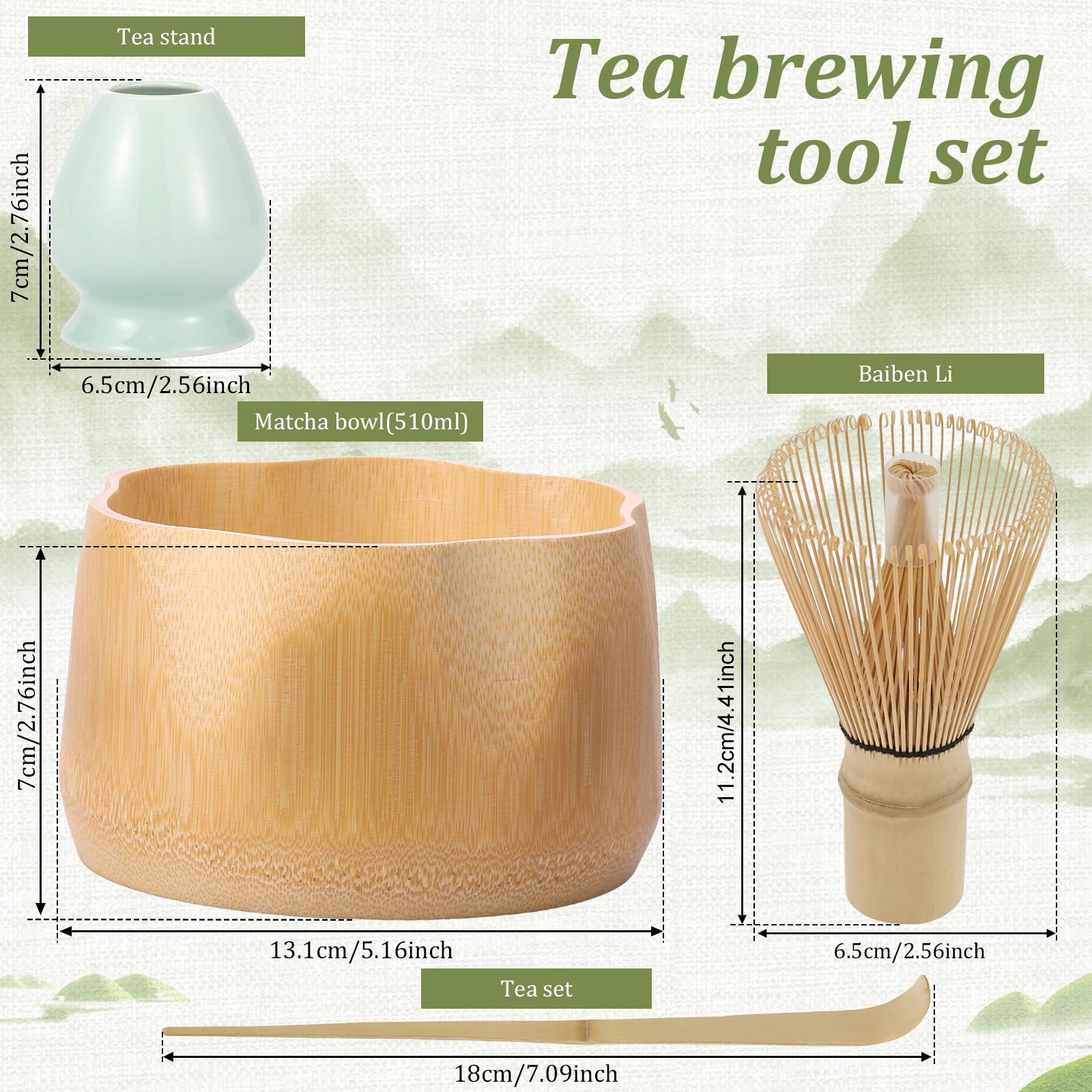 LCZNXJJY 4PCS Matcha Whisk Set,Japanese Traditional Ceramic Bowl,Matcha Making Kit,Bamboo Match Bowl w Spout, Whisk & Tea Scoop,Ceramic Matcha Whisk Stand,Complete Matcha Whisk & Bowl Set for Starter