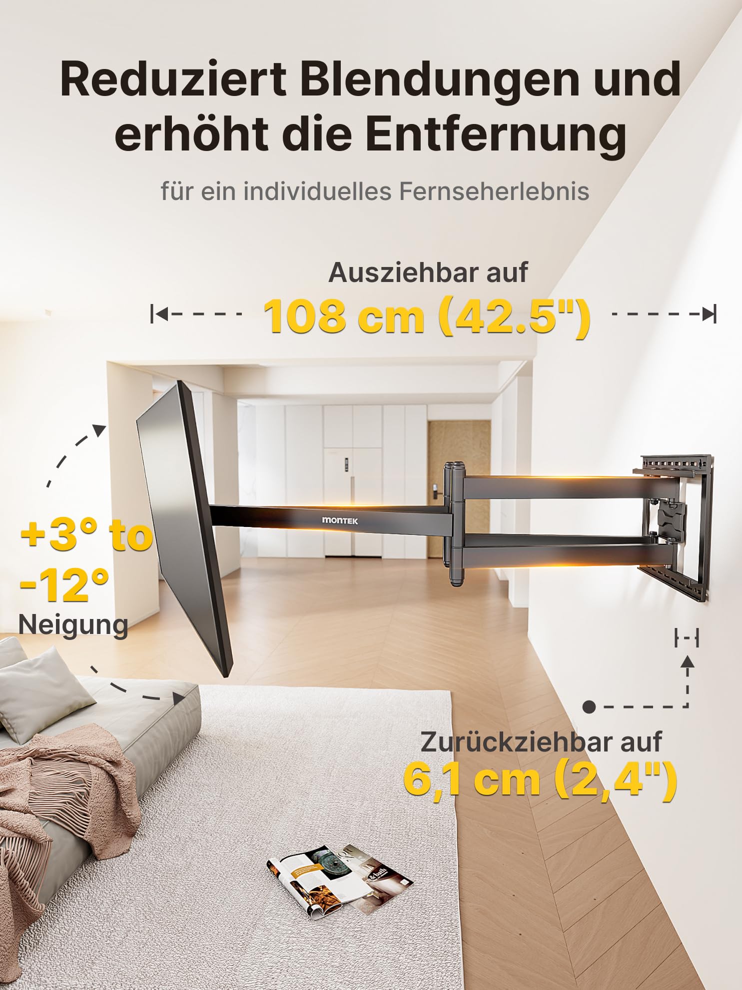Supporto TV A Soffitto Per TV 32-80 Pollici – Carico 68kg, Altezza Regolabile E VESA 600x400mm, Bianco