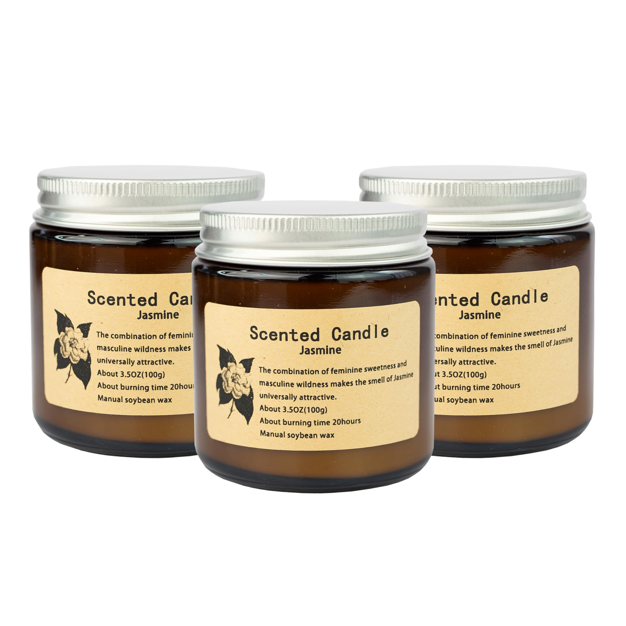 Bakhory Jasmine Scented Aromatherapy Candles Gift Set Of 3, Made of 100% Soy wax, 20h Long Lasting for Home Decoration, Office, 100g (SC02)