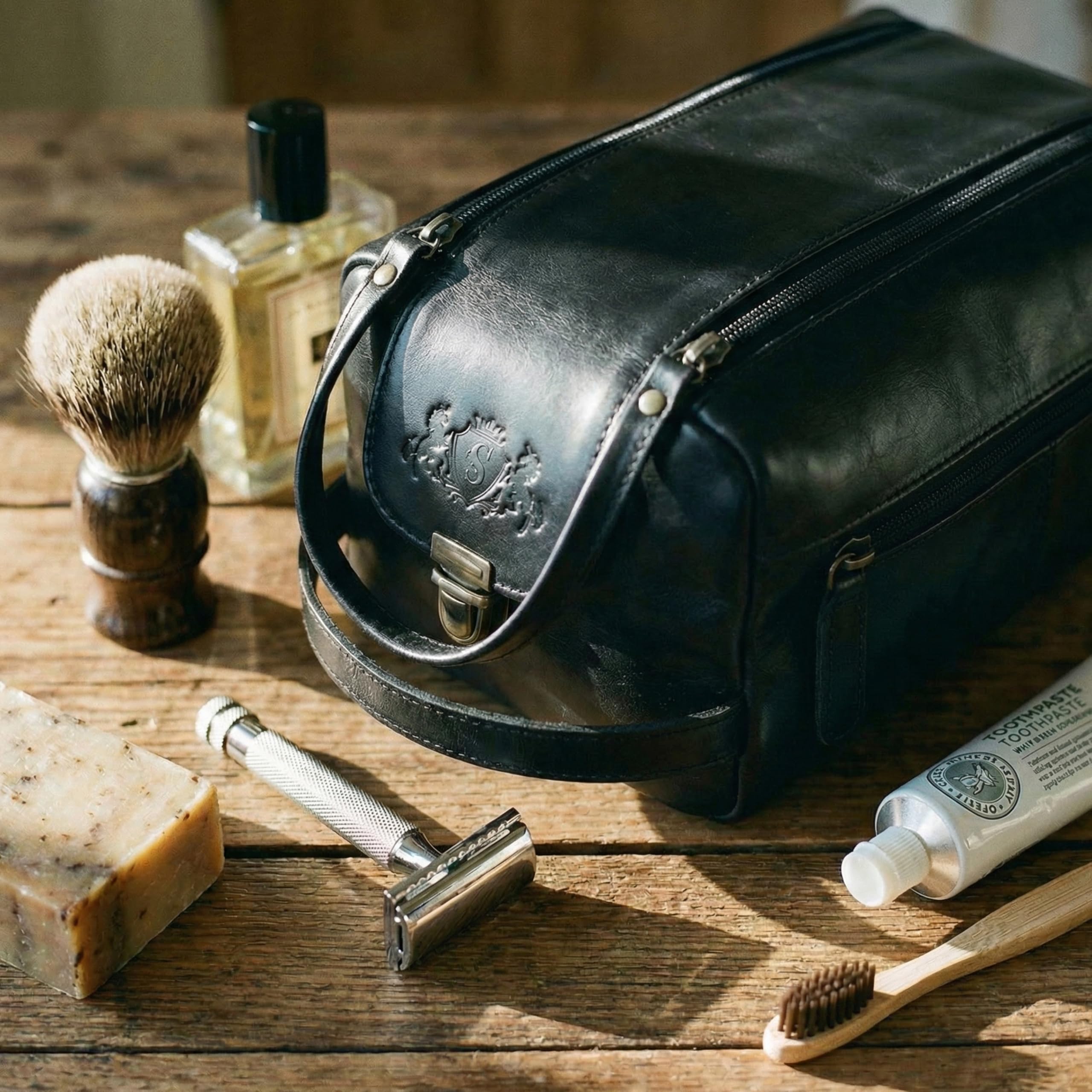 SID & VAIN große Kulturtasche Herren echt Leder - Waschtasche Bristol groß - Kulturbeutel Leder-Waschtasche Herren und Damen schwarz handgefertigt